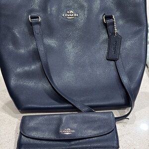 Coach Dark Blue Leather Shoulder Bag and Wallet